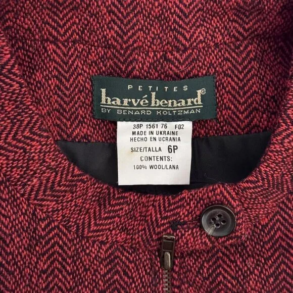 Harve Benard Wool Red Black Sleeveless Dress Jackie O Zipper Details Size 6P EUC - Picture 6 of 9